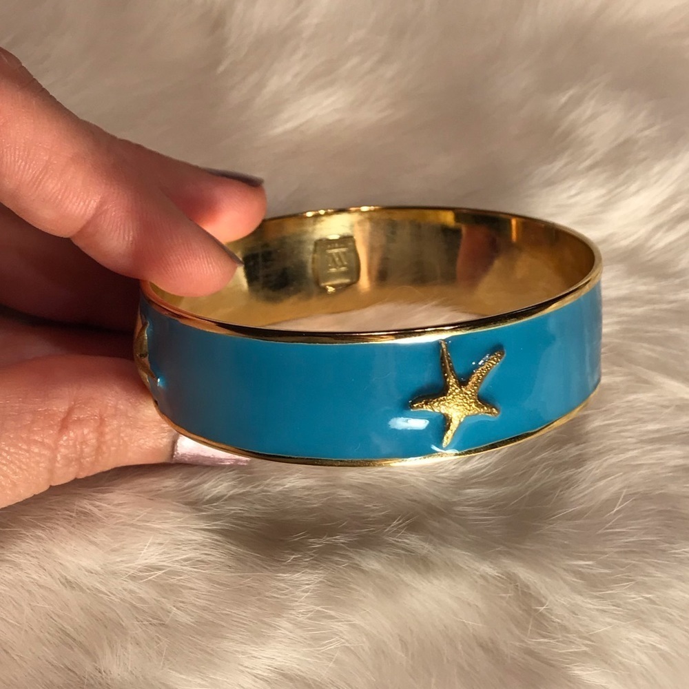 Vintage Wimberly Gold Starfish Blue Enamel Bangle